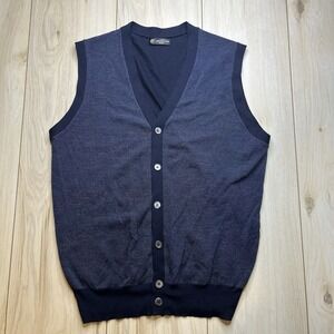 Corneliani Italy 100% Wool Knit Sweater Vest Mens Size Small Black Button